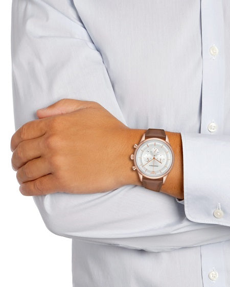 Emporio Armani Men’s Quartz Leather Strap Silver Dial 43mm Watch AR11043