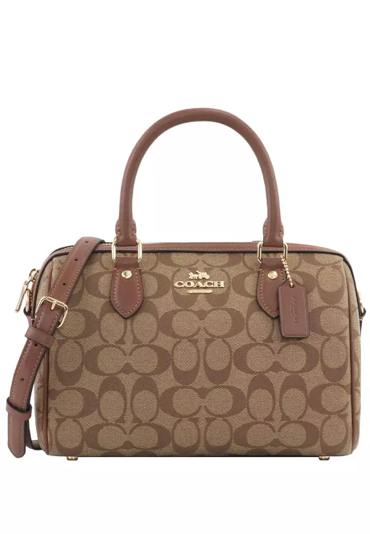 Coach Rowan Satchel In Signature Canvas Khaki Saddle