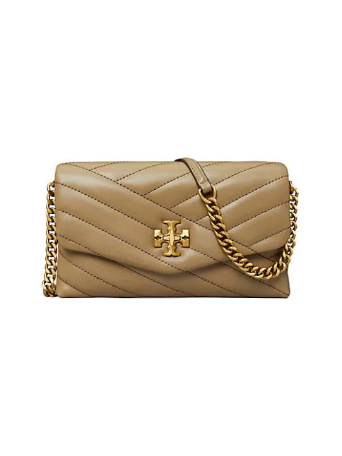 Tory Burch Kira Chevron-Quilted Leather Chain Wallet (Moose)