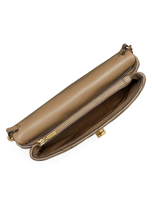 Tory Burch Kira Chevron-Quilted Leather Chain Wallet (Moose)