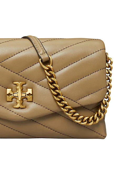 Tory Burch Kira Chevron-Quilted Leather Chain Wallet (Moose)