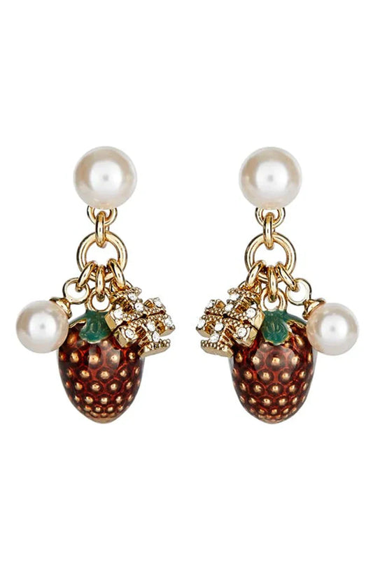 TORY BURCH Kira Imitation Pearl Strawberry Charm Earrings In Gold