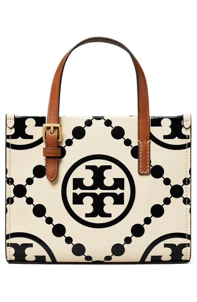Tory Burch Mini T Monogram-embossed Leather Tote Bag In Black
