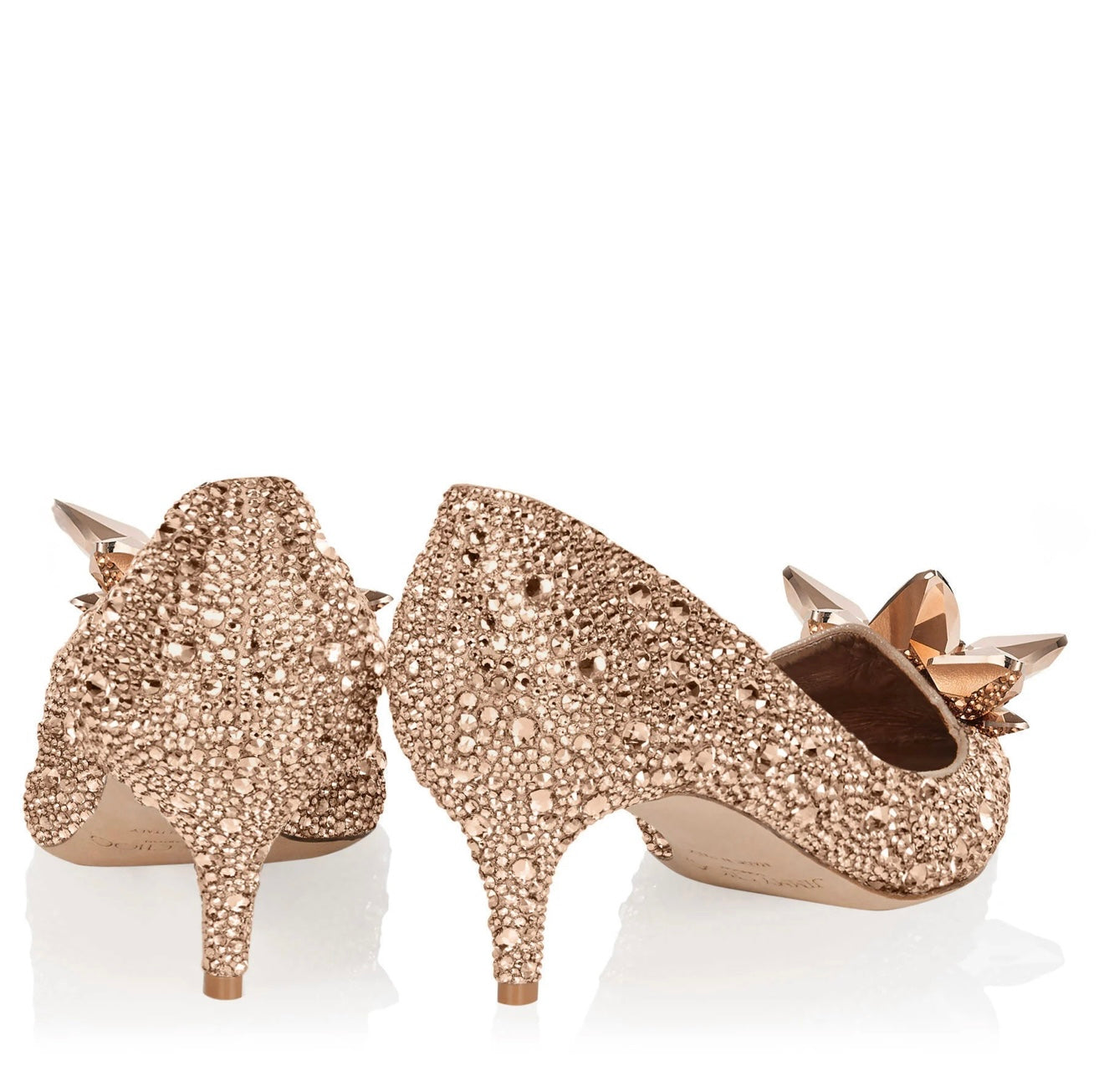 JIMMY CHOO Rose Gold Crystal Covered Pointy Toe Pumps