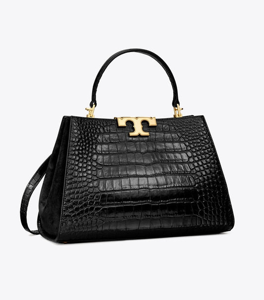 Tory Burch Eleanor Croc Embossed Satchel Black Large