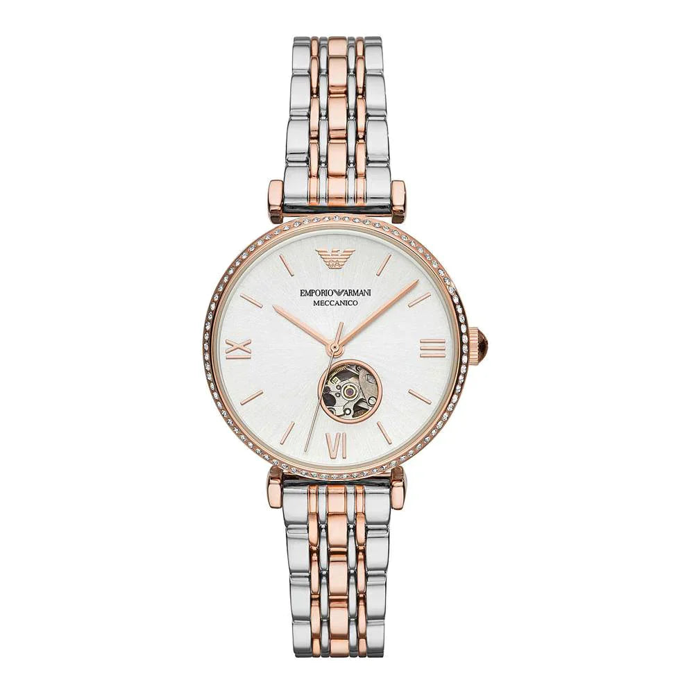 Emporio Armani Women’s Automatic Stainless Steel White Open Heart Dial 34mm Watch AR60019