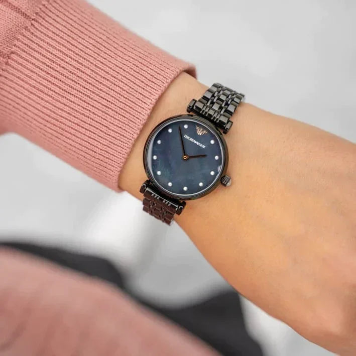 Emporio Armani Women’s Analog Stainless Steel Black Dial 32mm Watch AR11268