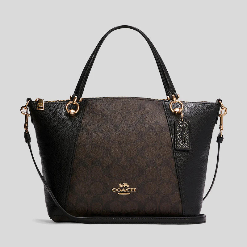 Coach Kacey Satchel in Blocked Signature Canvas Brown Black