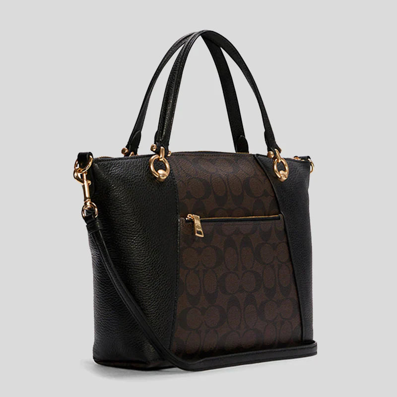 Coach Kacey Satchel in Blocked Signature Canvas Brown Black