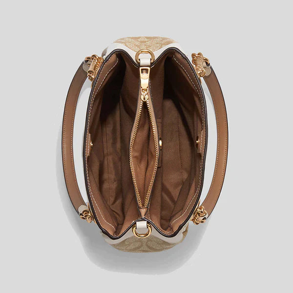 Coach Cammie Chain Bucket Bag In Signature Canvas Light Khaki/Chalk