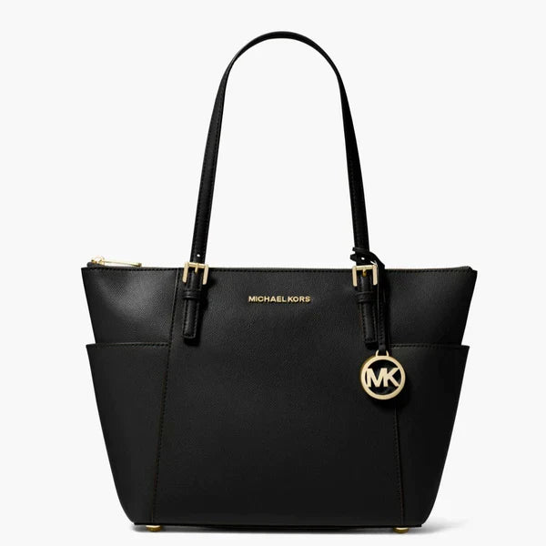 Michael Kors Black Leather Jet Set Medium Travel Tote